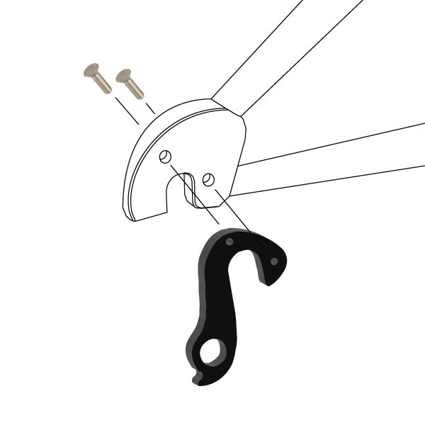 Hanger #92 attaches to the rear dropout from the outside or derailleur side using two M3x8 flat head screws.-35391553667240 main