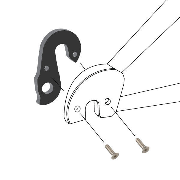 Hanger #95 attaches to the rear dropout from the inside or hub side using two M4x10 flat head screws.-35391553962152 main