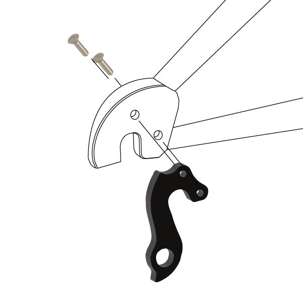Hanger #96 attaches to the rear dropout from the outside or derailleur side using two M4x8 flat head screws.-35391554191528 main