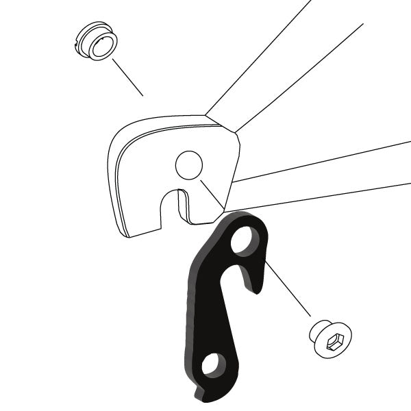 Hanger #98 attaches to the rear dropout from the outside or derailleur side using one M8 chainring bolt.-35391576408232 main